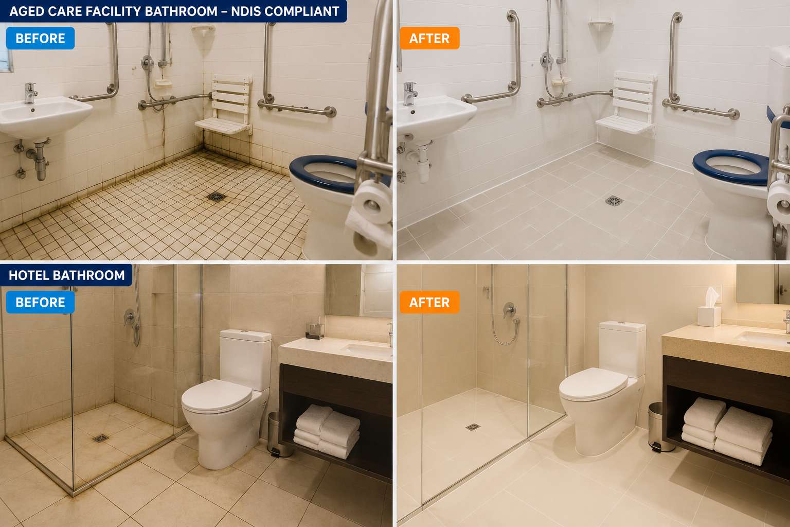 Commercial facility epoxy sealed wet area — hotel shower